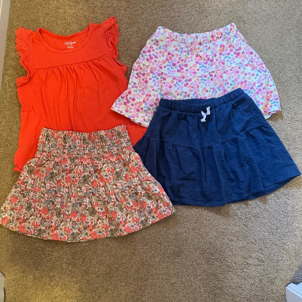 Children's Floral & Solid Skirt Set -